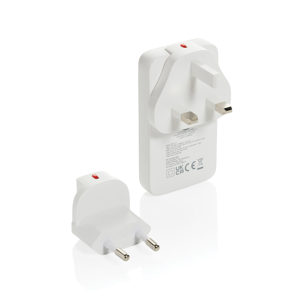 XD Collection Fluxo flaches 65W GaN-Ladegerät mit Stecker-Adaptern, bedruckbar