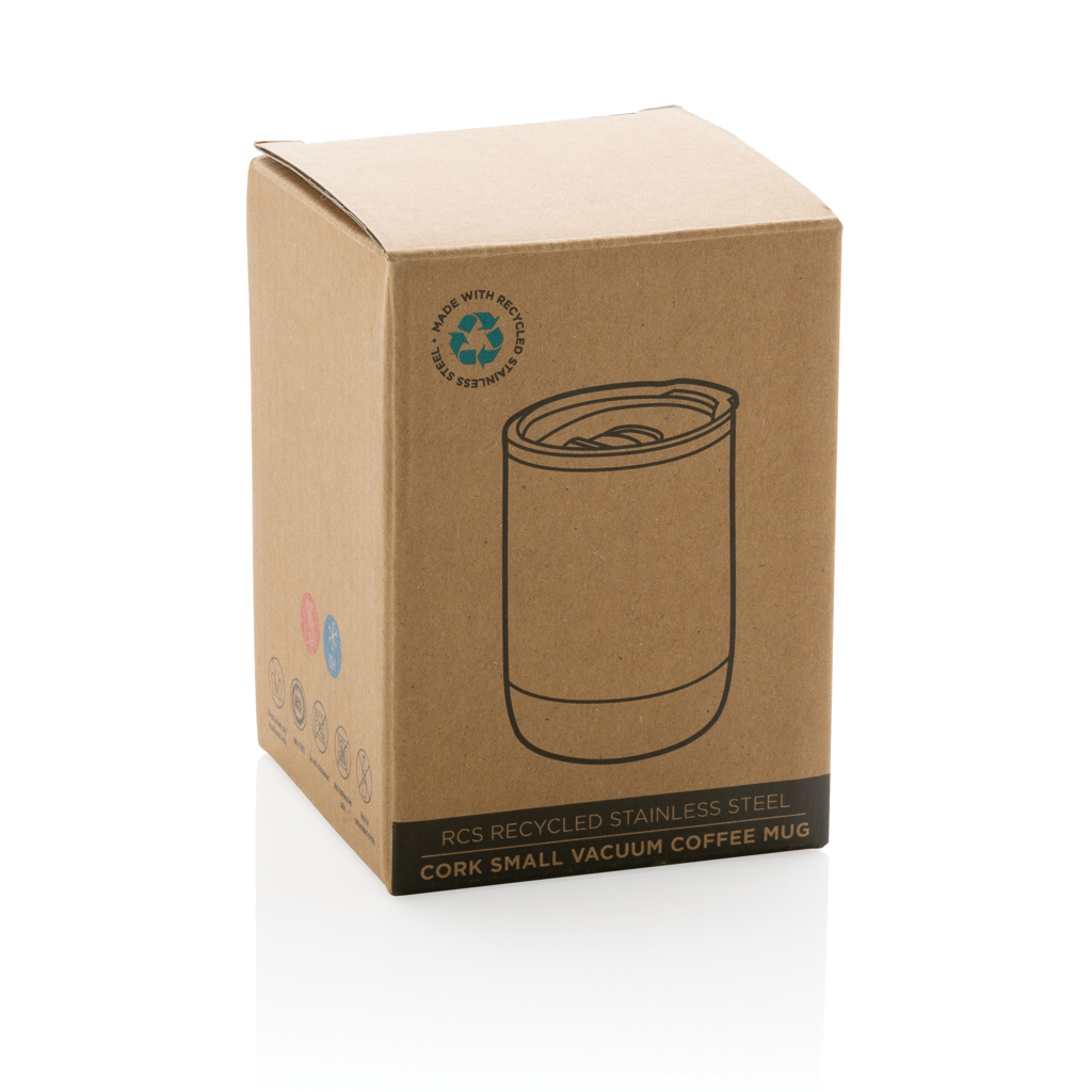 XD Collection Vakuum-Kaffeetasse RCS rSteel & Kork 180 ml mit Logo XD Collection Vakuum-Kaffeetasse RCS rSteel & Kork 180 ml mit Logo