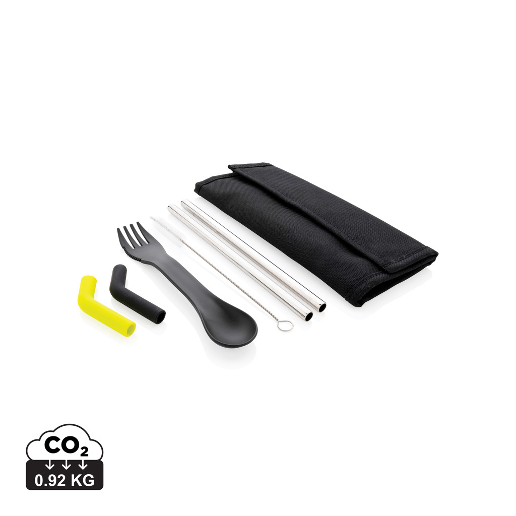 Tierra 2-teiliges Trinkhalm- und Besteckset Edelstahl mit Logo bedrucken Tierra 2-teiliges Trinkhalm- und Besteckset Edelstahl mit Logo bedrucken