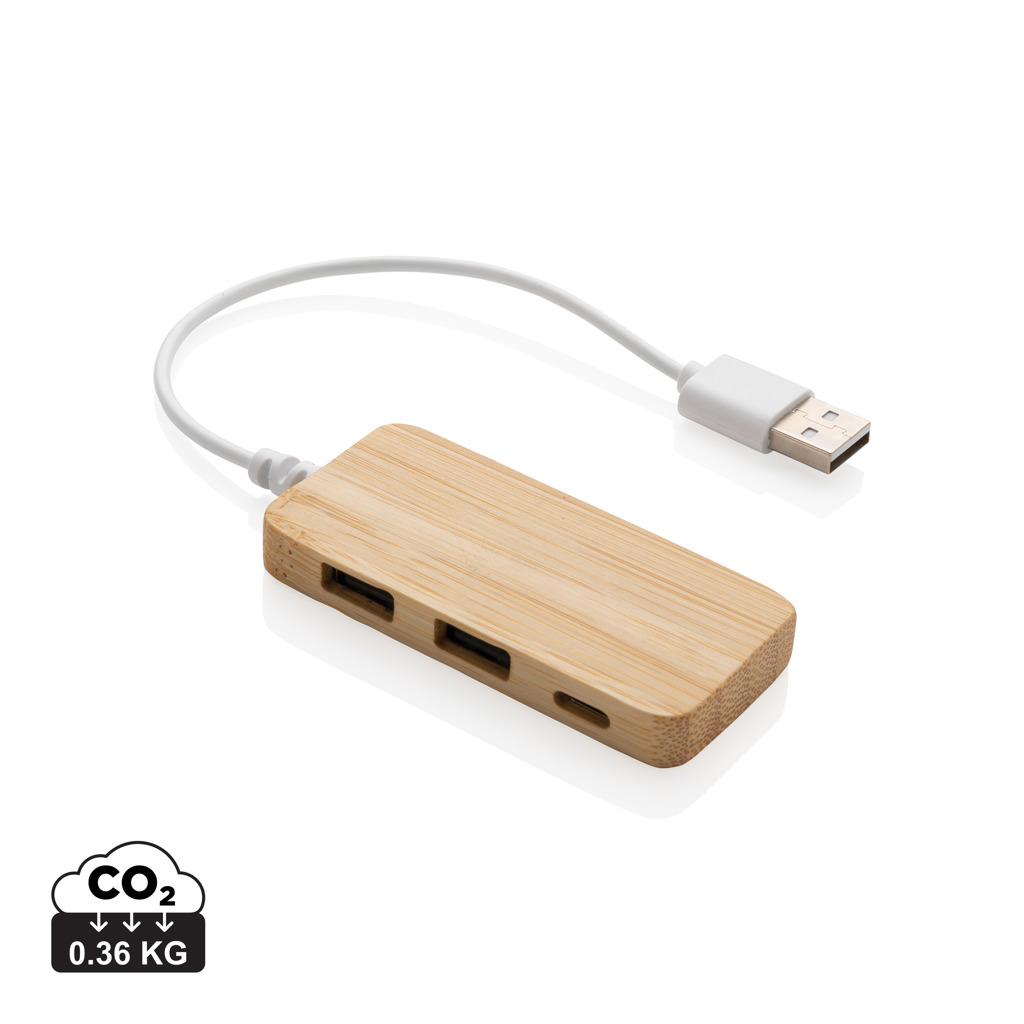 Bambus USB 2.0 Hub, 2x USB-A + USB-C, PVC-frei – braun Bambus USB 2.0 Hub, 2x USB-A + USB-C, PVC-frei – braun