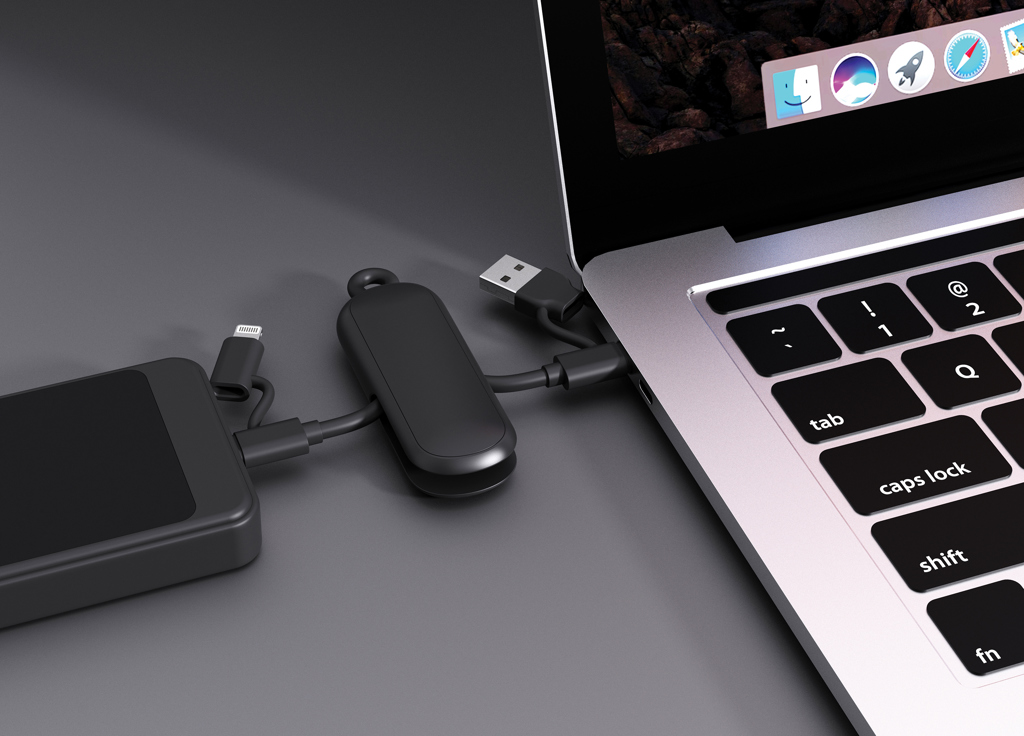 Urban Vitamin Dublin 100W 4-in-1-Kabel am Schlüsselanhänger – bedruckbar mit Logo