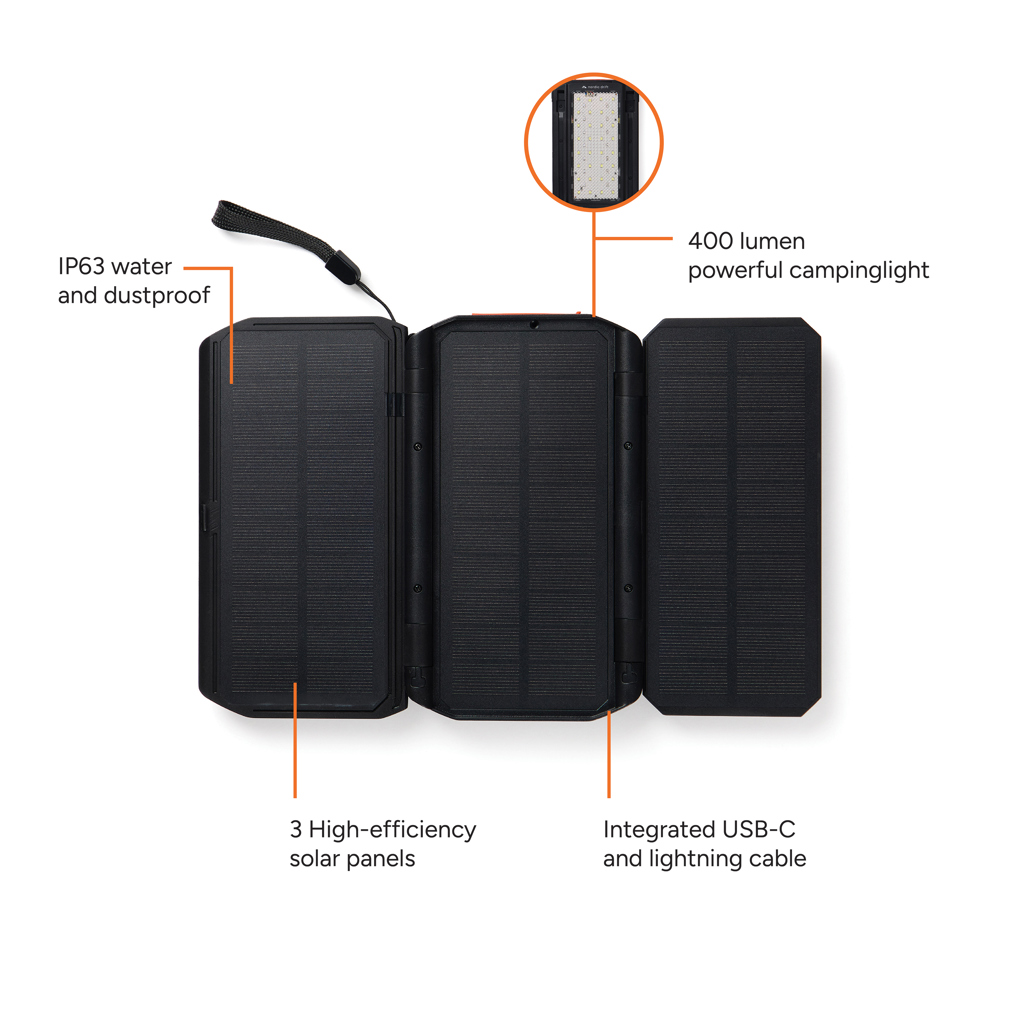 Nordic Drift Titan Solar-Powerbank 10.000 mAh mit 3 Faltpanels, bedruckbar