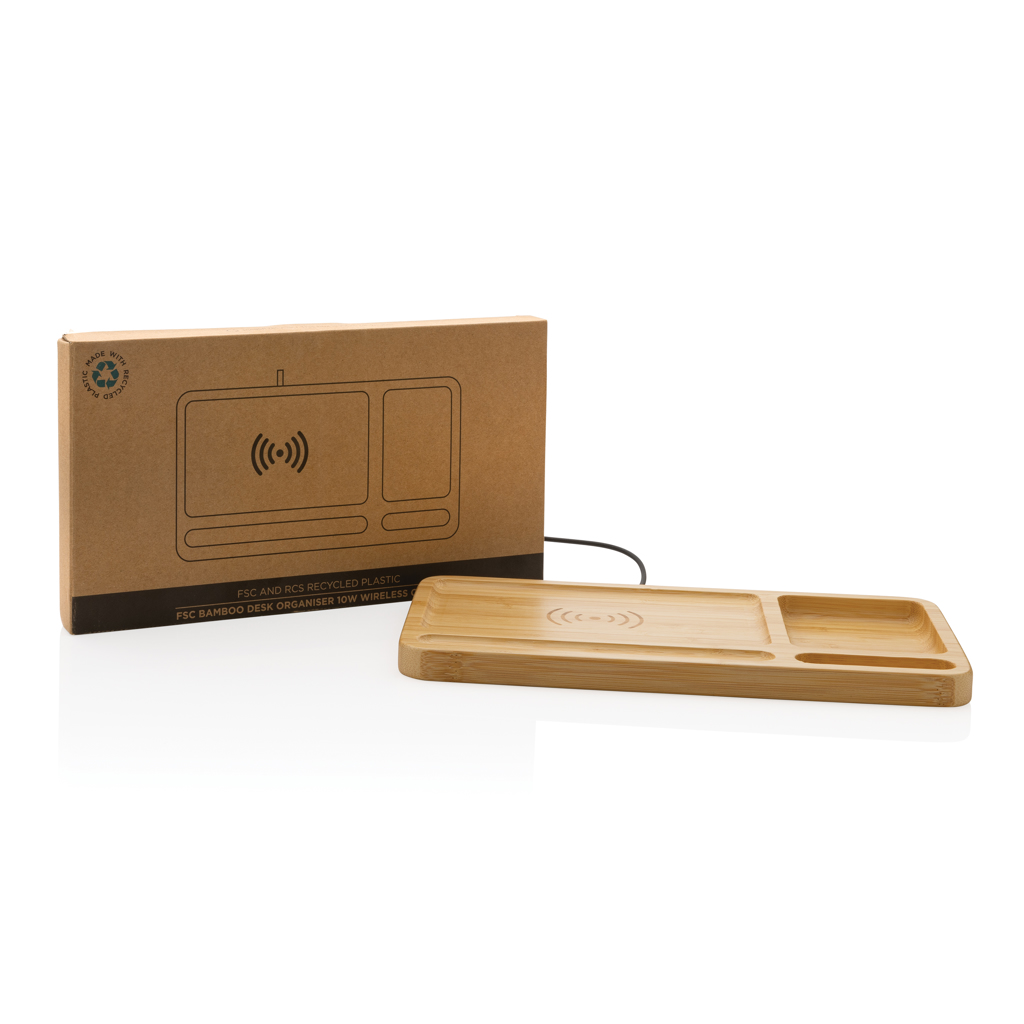 XD Collection Bambus Desk Organizer mit 10W Wireless Charger – FSC-Bambus, individuell gravierbar