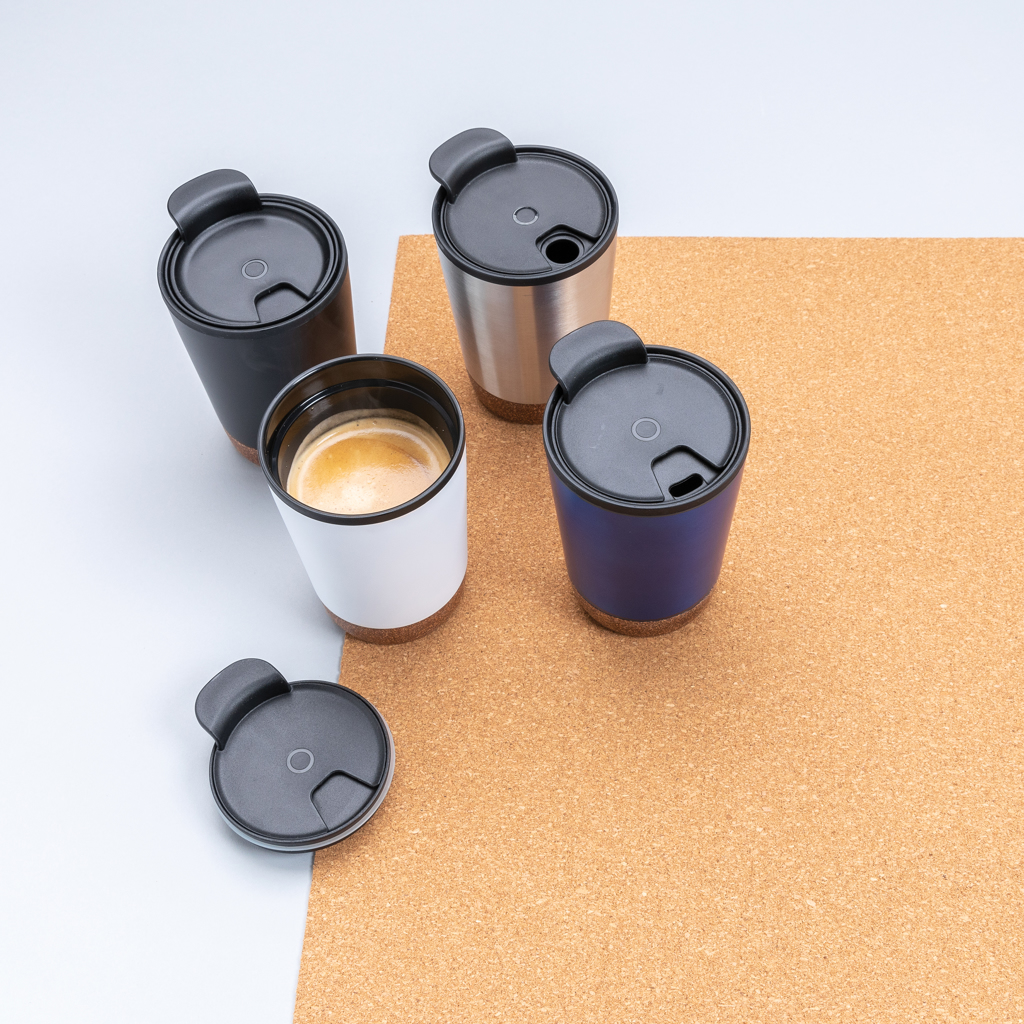 XD Collection RCS Edelstahl-Kaffeebecher mit Kork, 300 ml, mit Logo bedruckbar XD Collection RCS Edelstahl-Kaffeebecher mit Kork, 300 ml, mit Logo bedruckbar