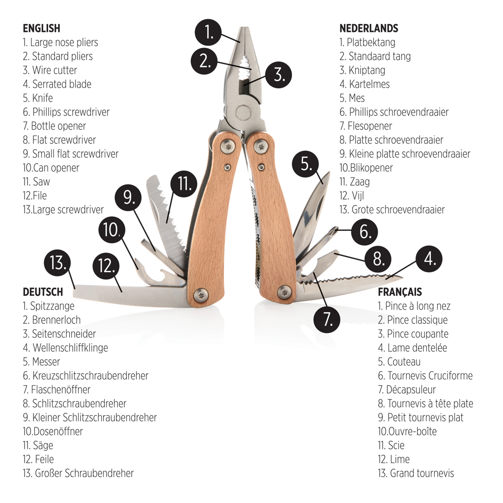 XD Collection Holz Multitool mit 13 Funktionen — bedruckbar XD Collection Holz Multitool mit 13 Funktionen — bedruckbar
