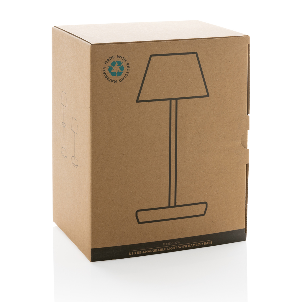 Pure Glow USB-Tischleuchte aus 40% recyceltem ABS und FSC-Bambus, dimmbar