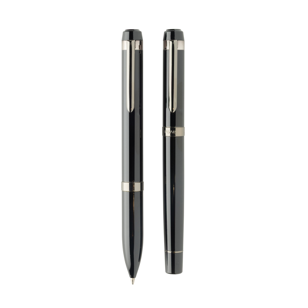 Swiss Peak OSLO Schreibset – Kugelschreiber und Rollerball aus recyceltem Edelstahl, mit Logo gravierbar