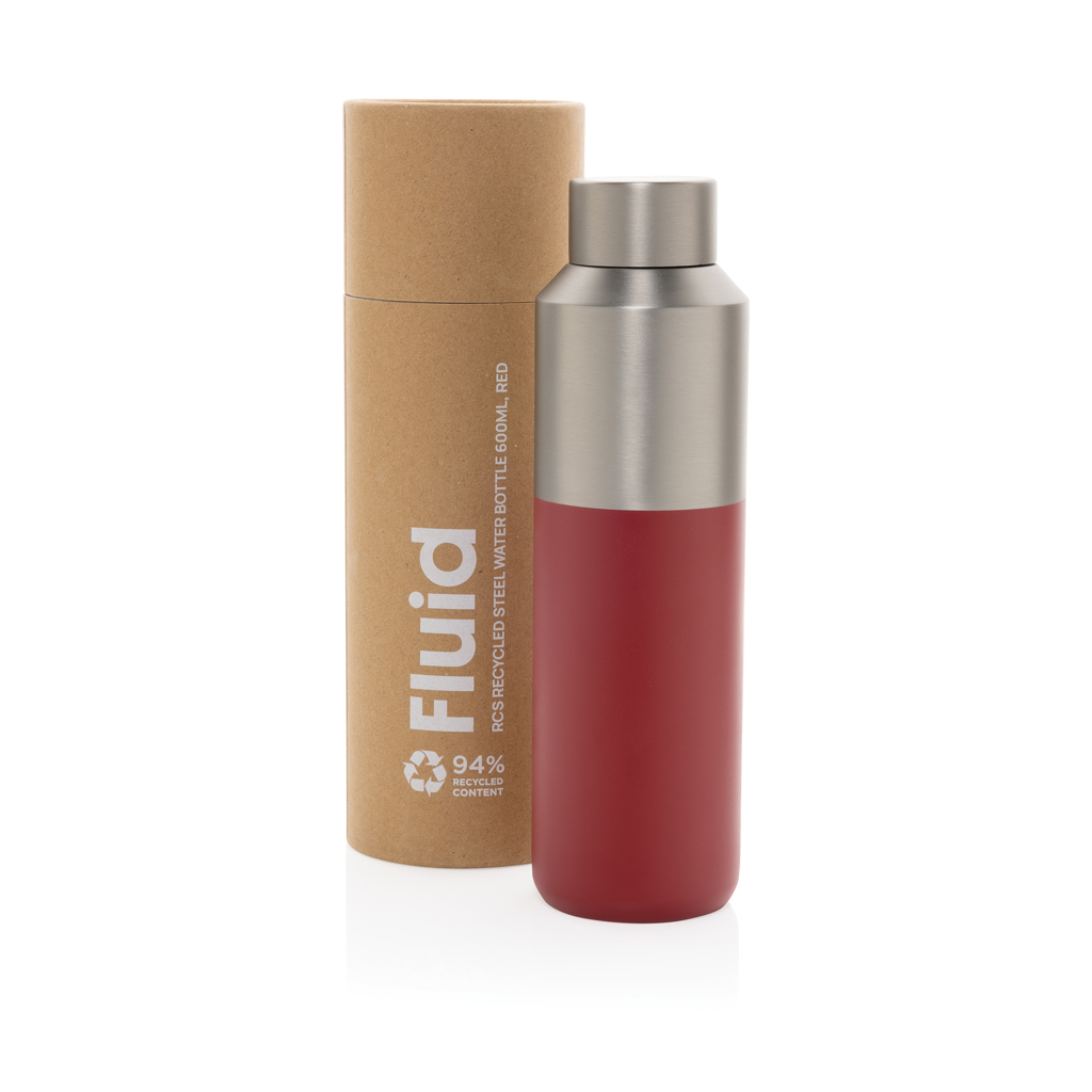 RCS-zertifiziert 95% recycelt: Edelstahlflasche 600ml rot