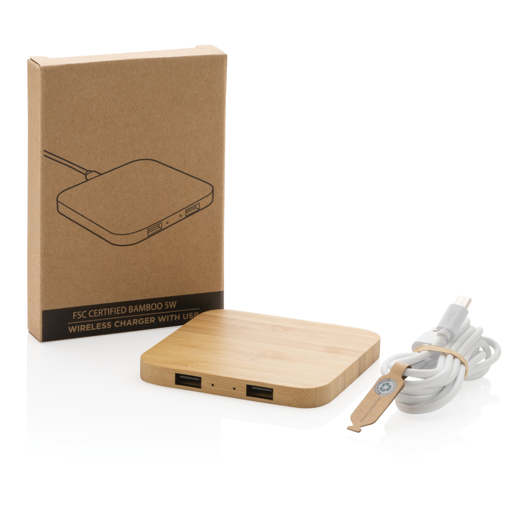 BambooCharge 5W Wireless mit USB – Elegantes Werbegeschenk für Events