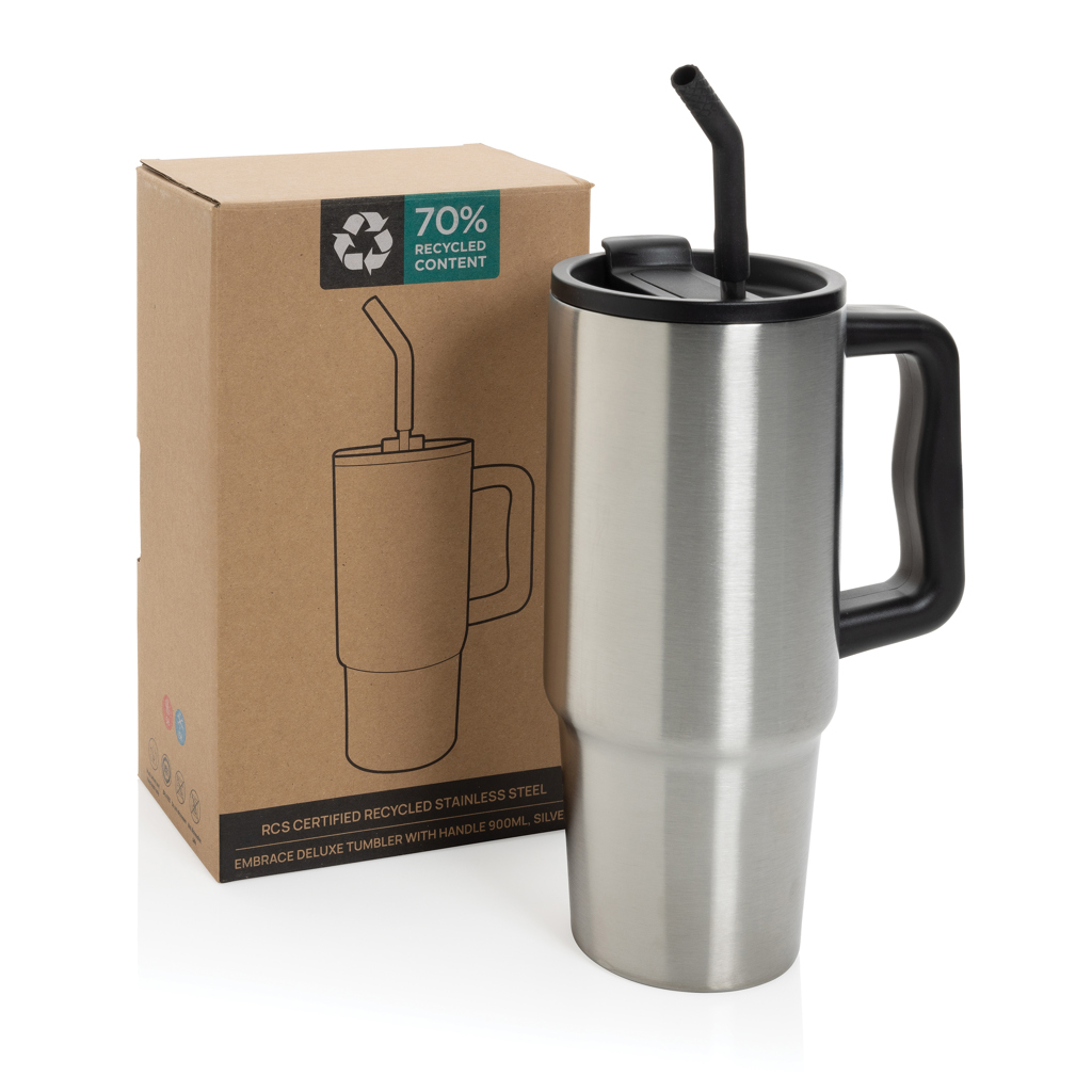 XD Collection Embrace Deluxe Thermobecher 900 ml aus RCS-recyceltem Edelstahl, gravur- und druckfähig XD Collection Embrace Deluxe Thermobecher 900 ml aus RCS-recyceltem Edelstahl, gravur- und druckfähig