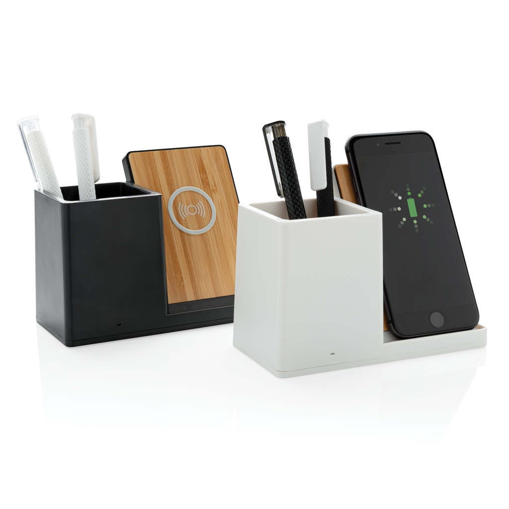 Ontario Wireless Charger 10W mit Stiftehalter aus FSC-Bambus und RCS-ABS