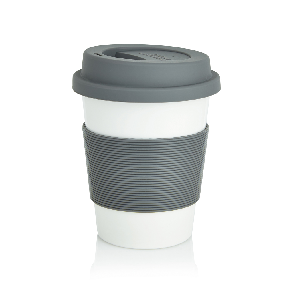 ECO PLA Kaffeebecher 350 ml mit Silikongriff – bedruckbar ECO PLA Kaffeebecher 350 ml mit Silikongriff – bedruckbar