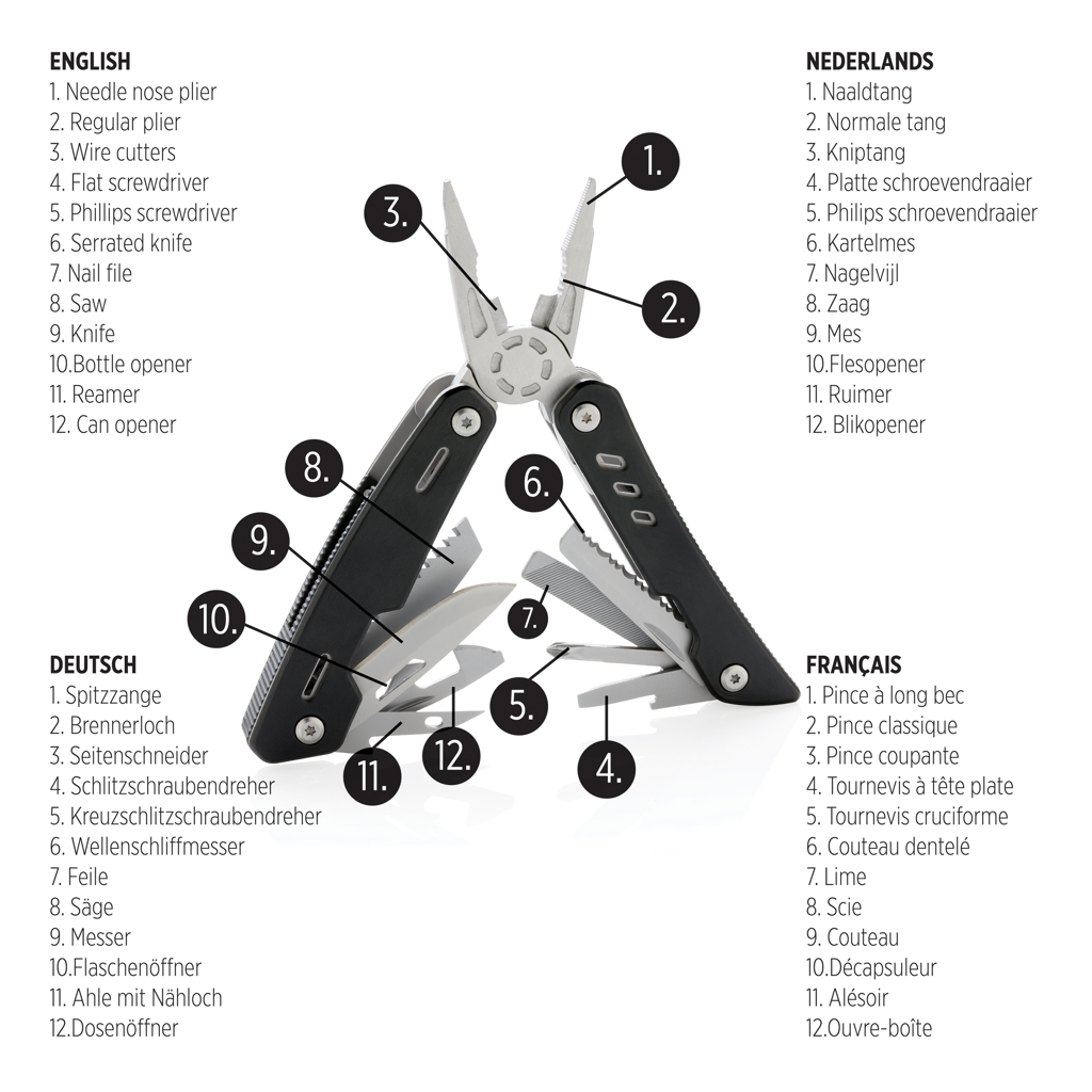 Solid Multitool 12-in-1 mit Aluminium-Case, XD Collection Solid Multitool 12-in-1 mit Aluminium-Case, XD Collection