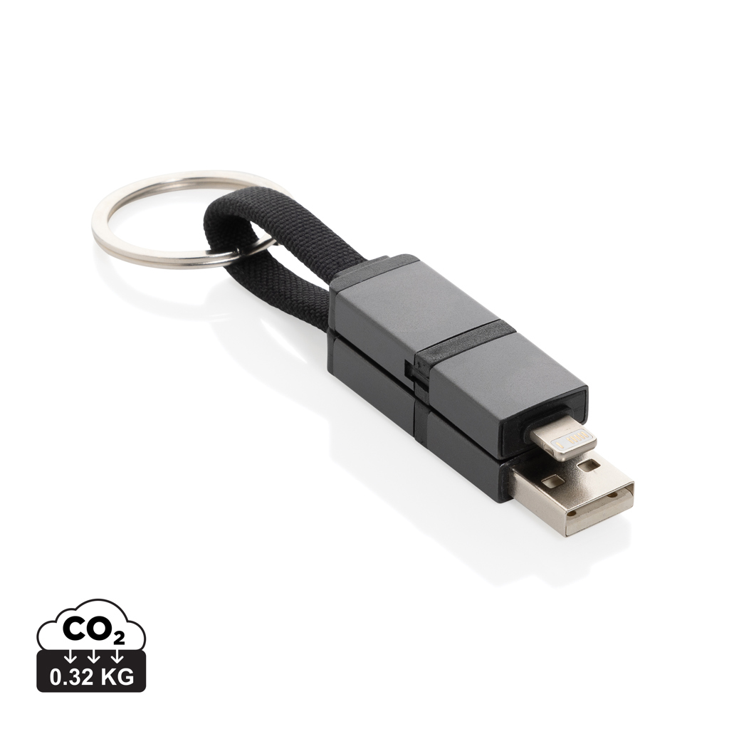 Terra 4-in-1 Schlüsselbund-Ladekabel aus rPET – Innovativer Werbeartikel mit Logo