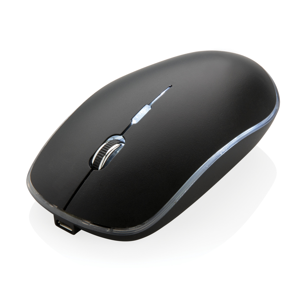 Kabellose Logo-LED Business-Maus, wiederaufladbar – schwarz