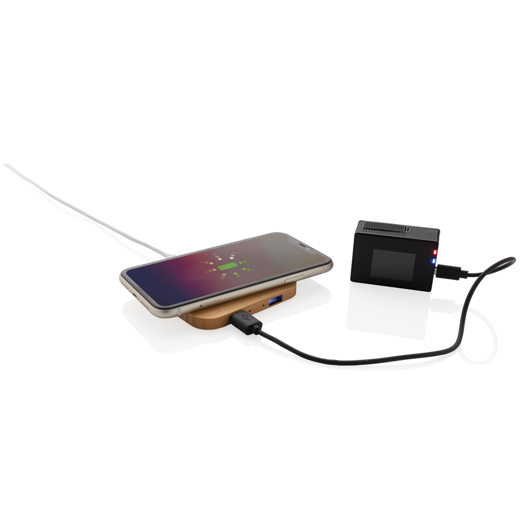 BambooCharge 5W Wireless mit USB – Elegantes Werbegeschenk für Events