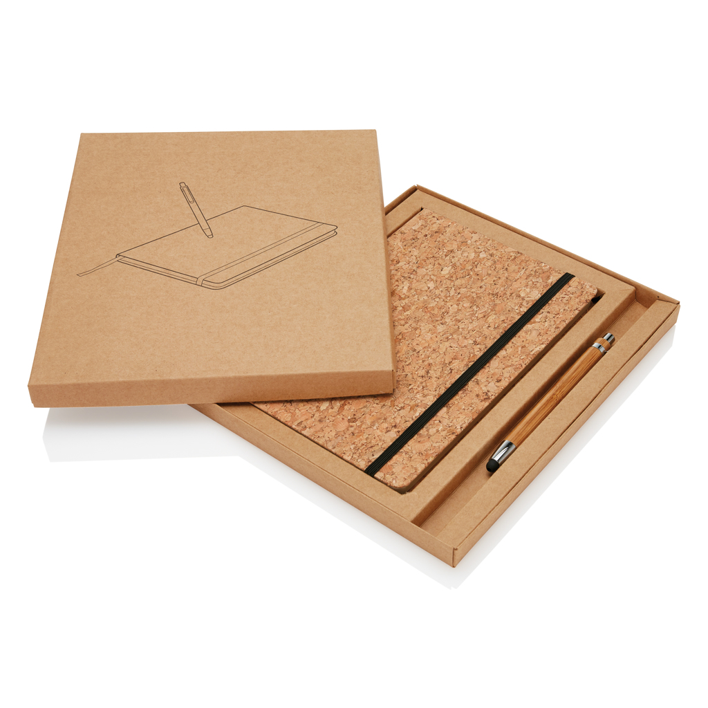 XD Collection Kork-Notizbuch A5 mit Bambus-Stift und Stylus, FSC-Mix
