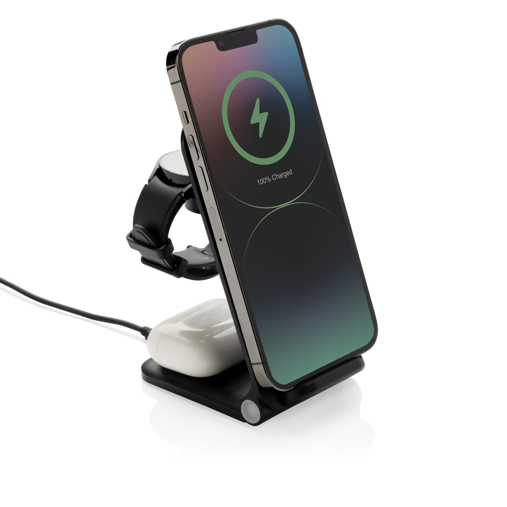 Powerpal 3-in-1 Wireless Charger 15 W aus RCS-recyceltem ABS, individualisierbar Powerpal 3-in-1 Wireless Charger 15 W aus RCS-recyceltem ABS, individualisierbar