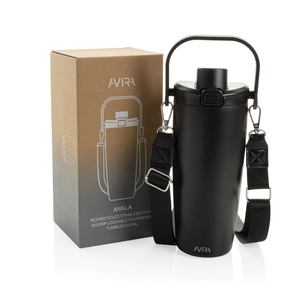 Avira Ayala Crossbody Duosip Becher 600 ml aus RCS-recyceltem Edelstahl mit Logo bedrucken