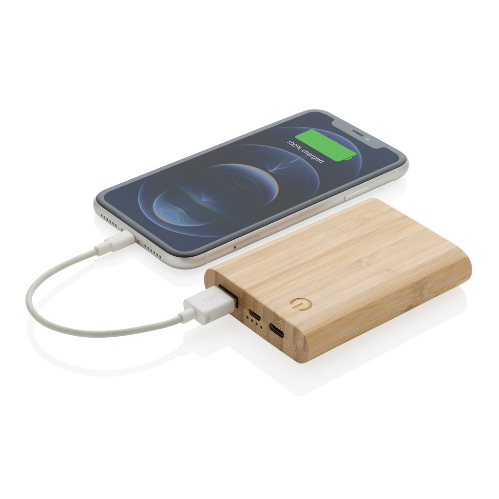 BambooPower 5000mAh Powerbank für Events und Messen mit Logo-Option BambooPower 5000mAh Powerbank für Events und Messen mit Logo-Option