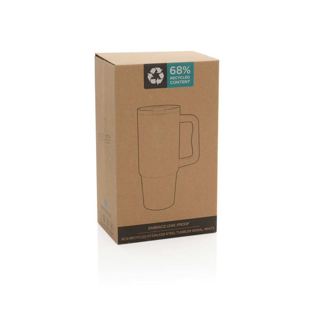 XD Collection Embrace Thermobecher 900 ml aus RCS-recyceltem Edelstahl, auslaufsicher, mit Logo veredelbar XD Collection Embrace Thermobecher 900 ml aus RCS-recyceltem Edelstahl, auslaufsicher, mit Logo veredelbar