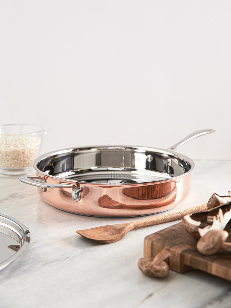 Kupfer Sautierpfanne 3-lagig Induktion mit Deckel – braun Kupfer Sautierpfanne 3-lagig Induktion mit Deckel – braun