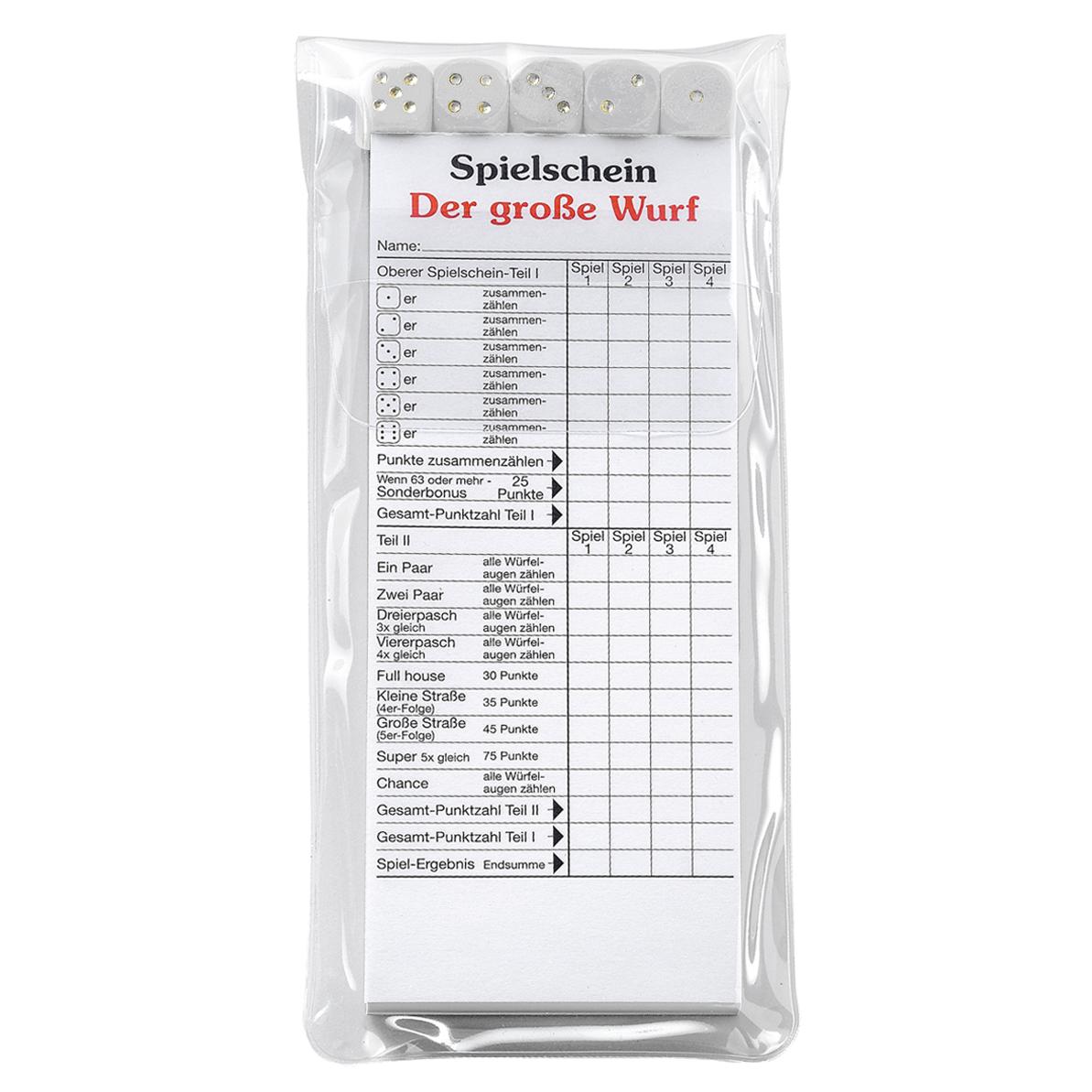 Würfelspiel "Der große Wurf" im Etui – weiss Würfelspiel "Der große Wurf" im Etui – weiss