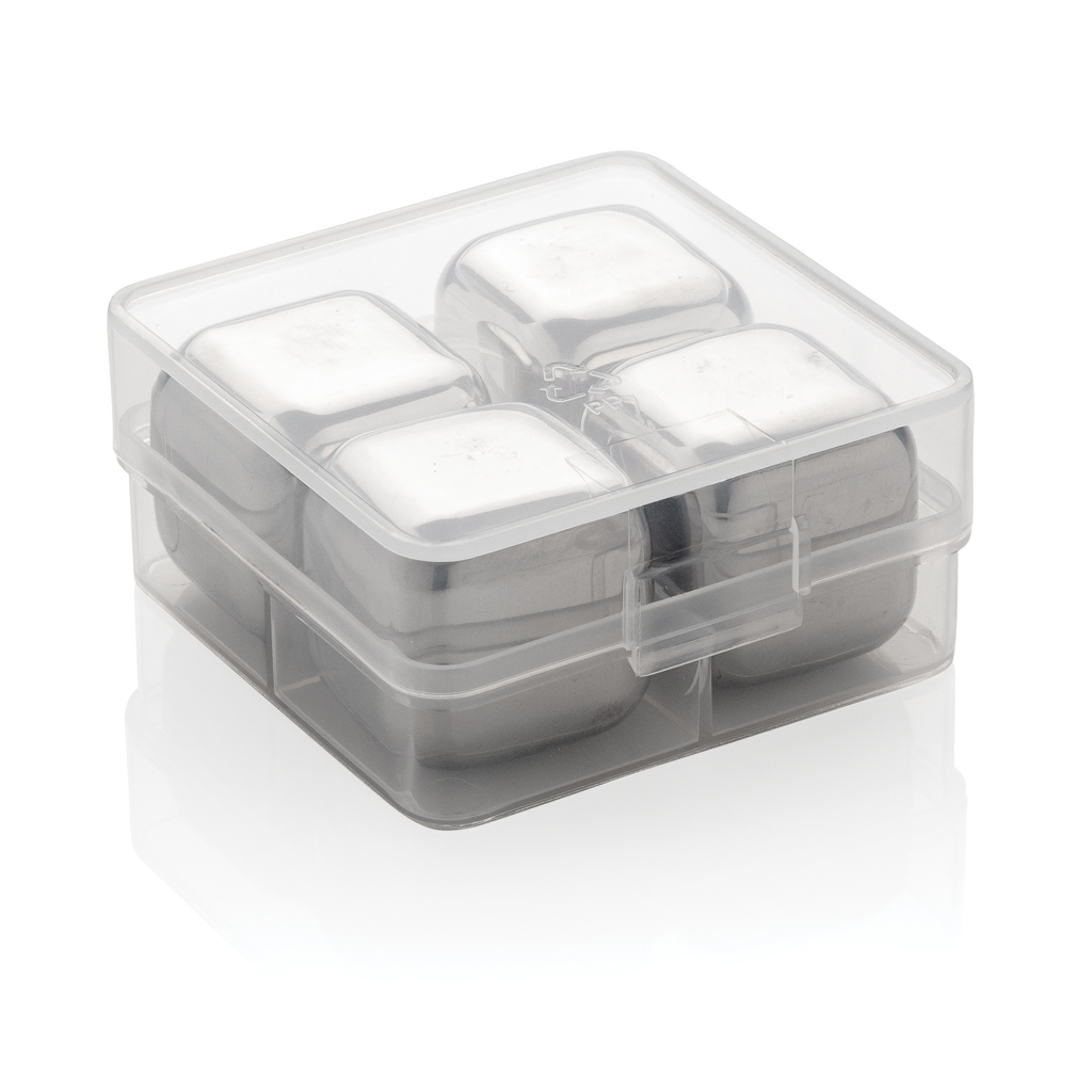 XD Collection Wiederverwendbare Edelstahl-Eiswürfel 4er-Set mit Tampondruck