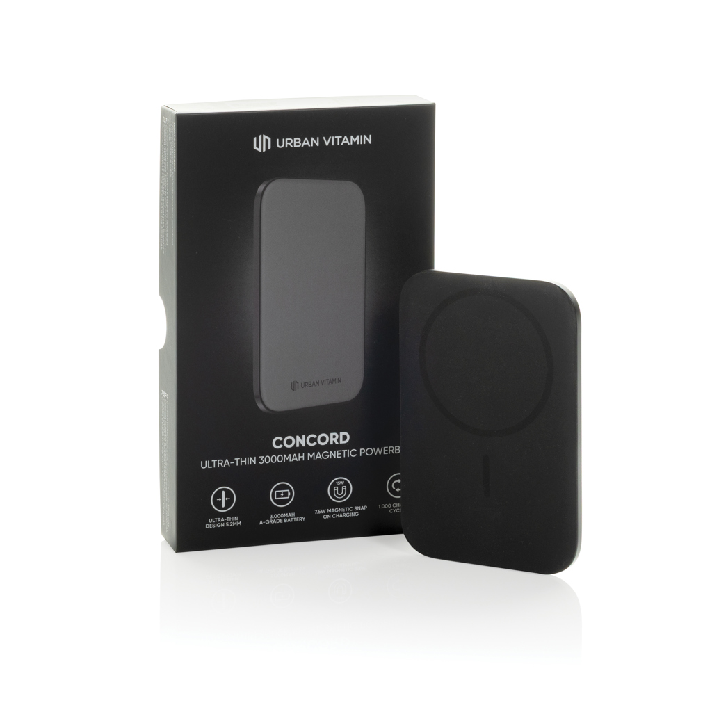 Urban Vitamin Concord ultradünne Powerbank 3.000 mAh mit kabellosem Laden – mit Logo bedruckbar