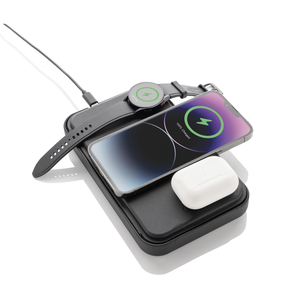 Swiss Peak Travel-Case mit 3-in-1-Wireless-Charger aus RCS-recyceltem PU Swiss Peak Travel-Case mit 3-in-1-Wireless-Charger aus RCS-recyceltem PU
