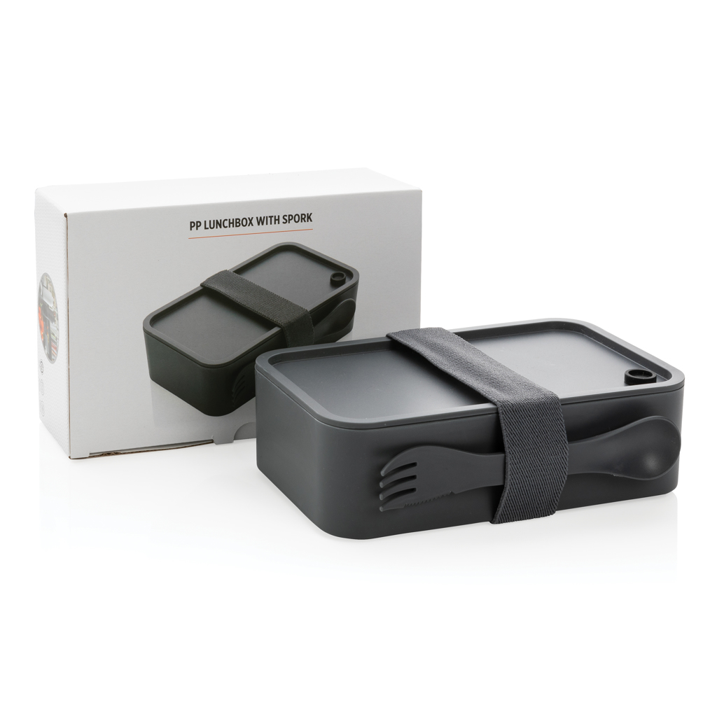 Lunchbox mit Göffel aus PP, 0,8 Liter, BPA-frei, mit Tampondruck Lunchbox mit Göffel aus PP, 0,8 Liter, BPA-frei, mit Tampondruck