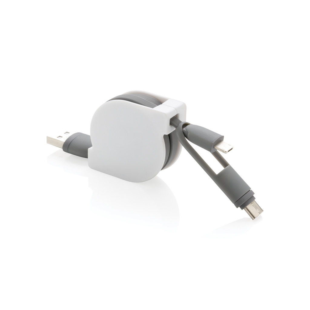 XD Collection 3-in-1 Ladekabel ausziehbar (USB-C, Lightning, Micro-USB) bedruckbar