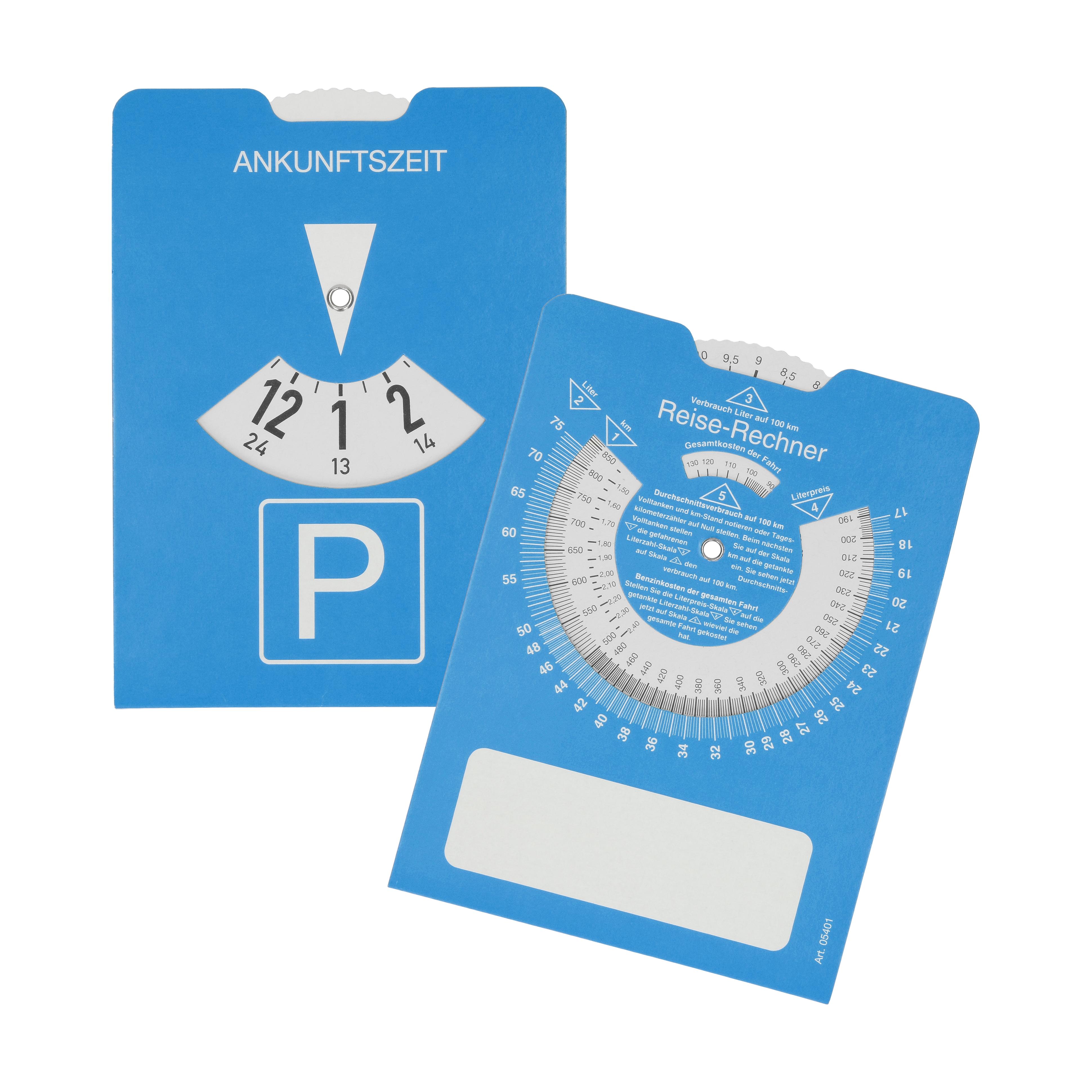 Papp-Parkscheibe "Reise-Rechner" – blau Papp-Parkscheibe "Reise-Rechner" – blau