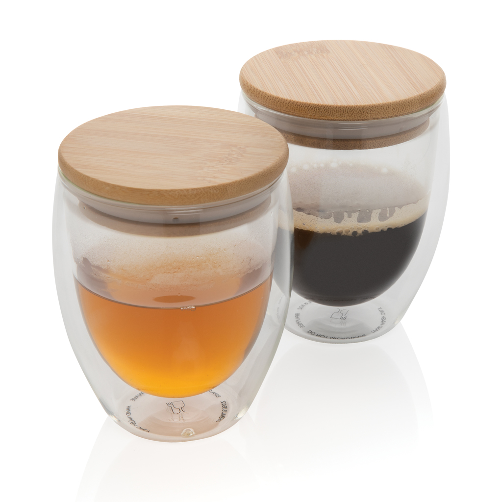 XD Collection 2-tlg. Borosilikatglas-Set 250 ml mit Bambusdeckel — bedruckbar