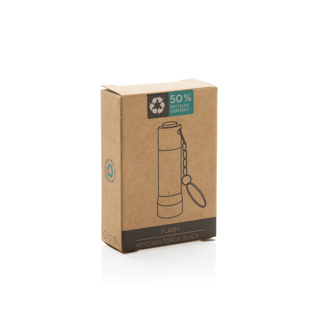 Flash 3-LED-Schlüsselanhänger-Taschenlampe aus RCS-zertifiziertem Recycling-Aluminium