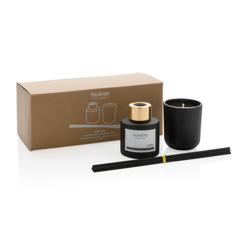 Ukiyo Geschenkset Jasmin – Sojawachskerze & Duftstäbchen