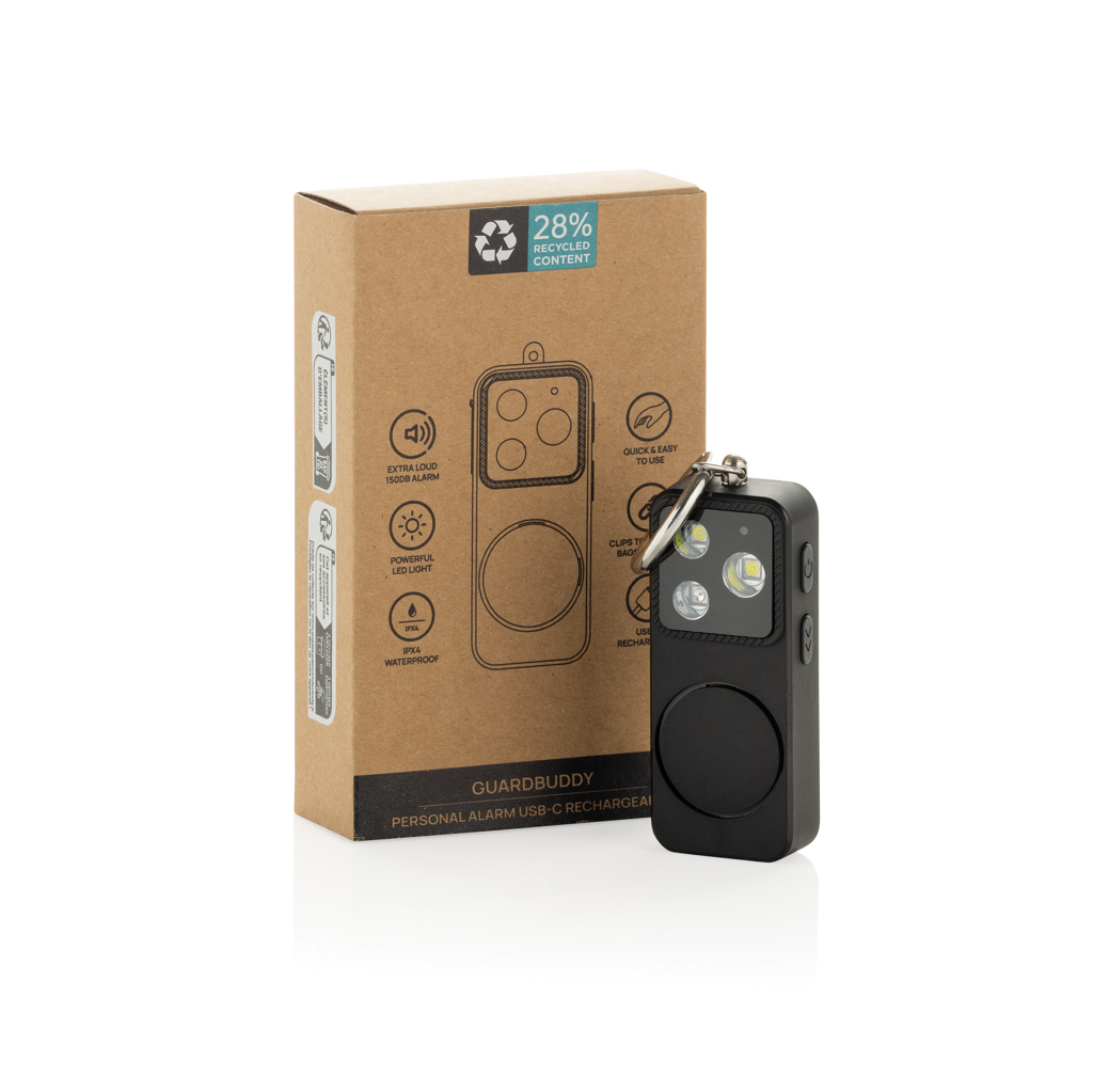 XD Collection GuardBuddy Personenalarm 150 dB mit USB-C-Akku, mit Logo bedruckbar