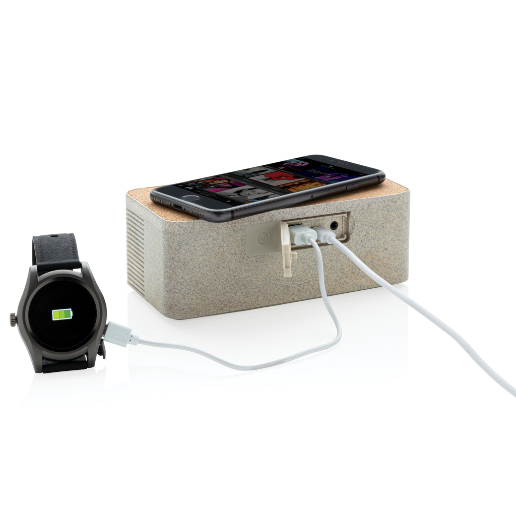 XD Collection Weizenstroh-Lautsprecher mit Qi-Wireless-Charger
