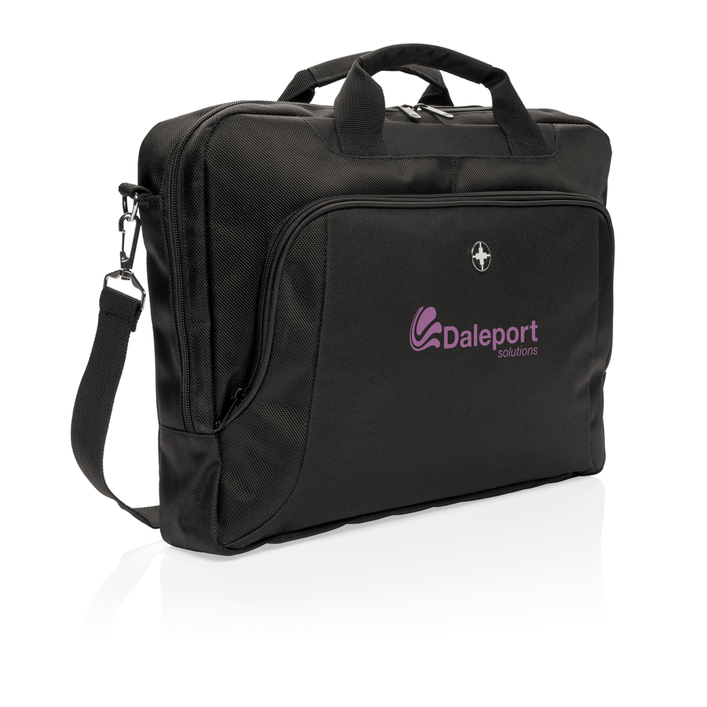 Swiss Peak Deluxe Laptop-Tasche 15,6 Zoll aus 1680D-Polyester, schwarz, mit Logo veredelbar Swiss Peak Deluxe Laptop-Tasche 15,6 Zoll aus 1680D-Polyester, schwarz, mit Logo veredelbar