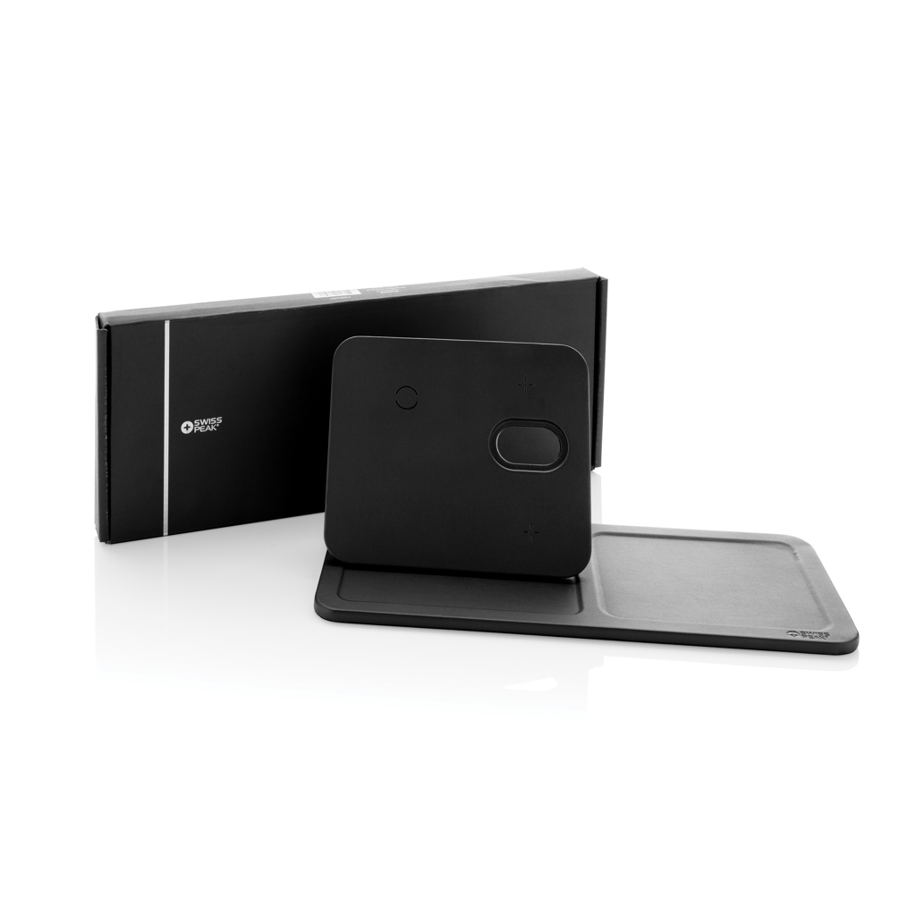Swiss Peak 3-in-1 Wireless-Charging Desk-Tray aus RCS-recyceltem PU