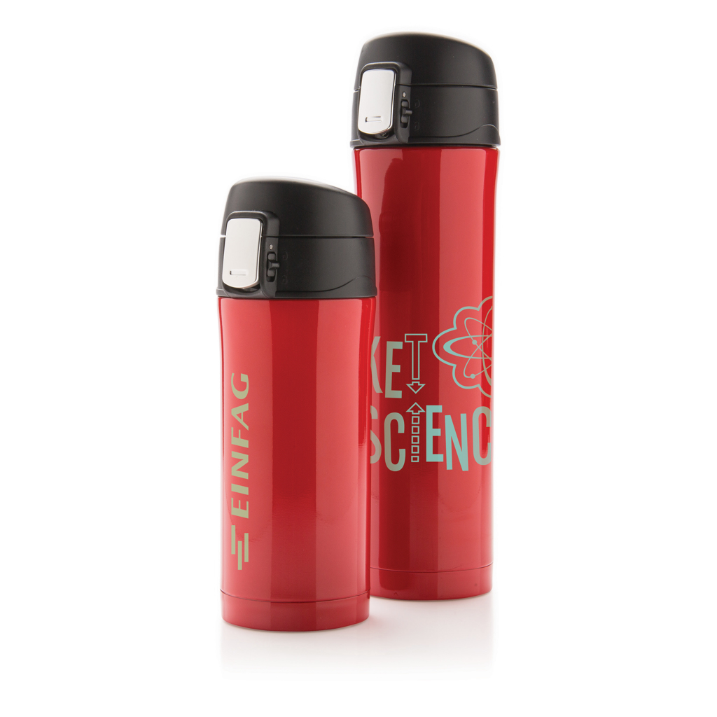 XD Collection Easy Lock Vakuum-Thermosflasche 450 ml Edelstahl rot mit Logo XD Collection Easy Lock Vakuum-Thermosflasche 450 ml Edelstahl rot mit Logo