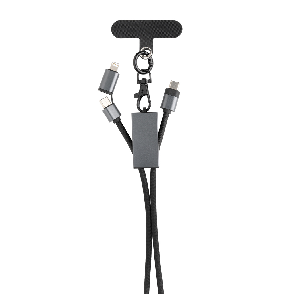 RCS-zertifiziertes RPET 60W Dual-Ladekabel USB-C/iOS – grau