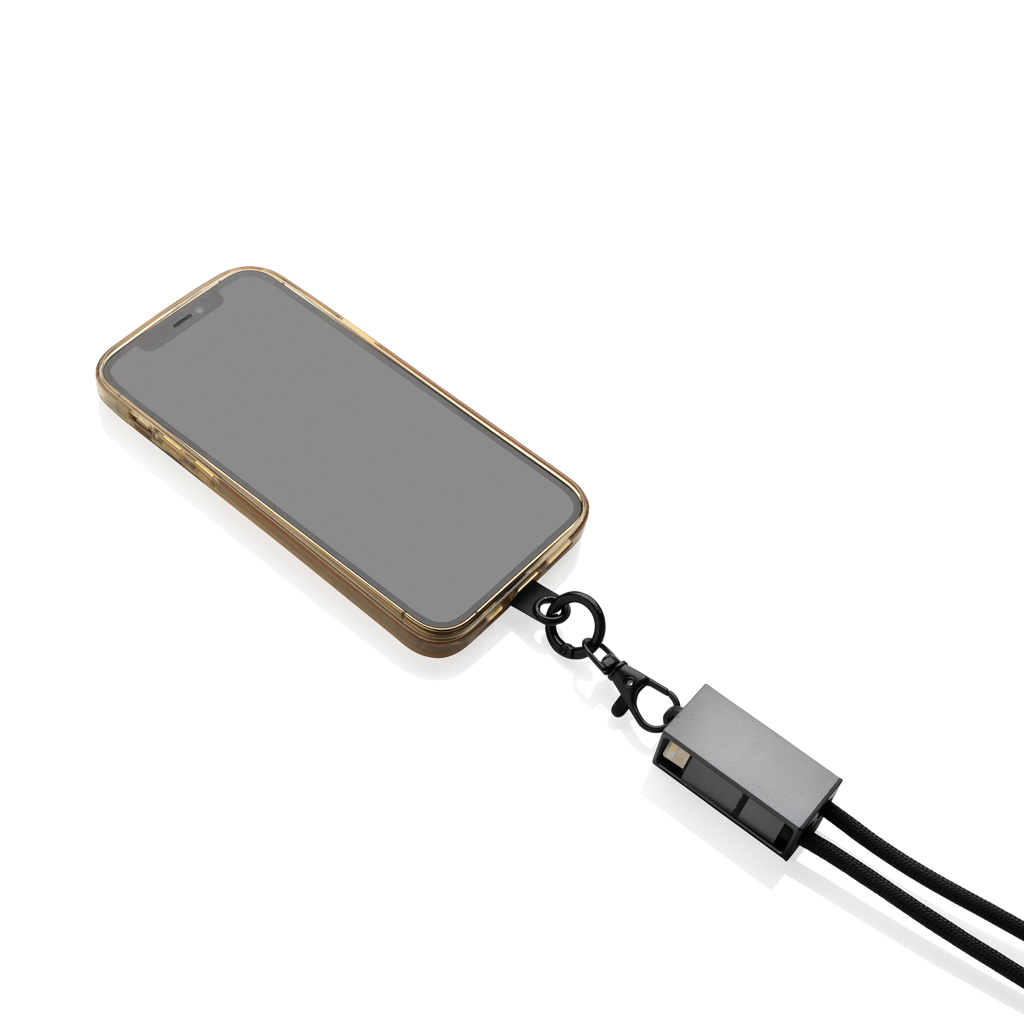 RCS-zertifiziertes RPET 60W Dual-Ladekabel USB-C/iOS – grau RCS-zertifiziertes RPET 60W Dual-Ladekabel USB-C/iOS – grau