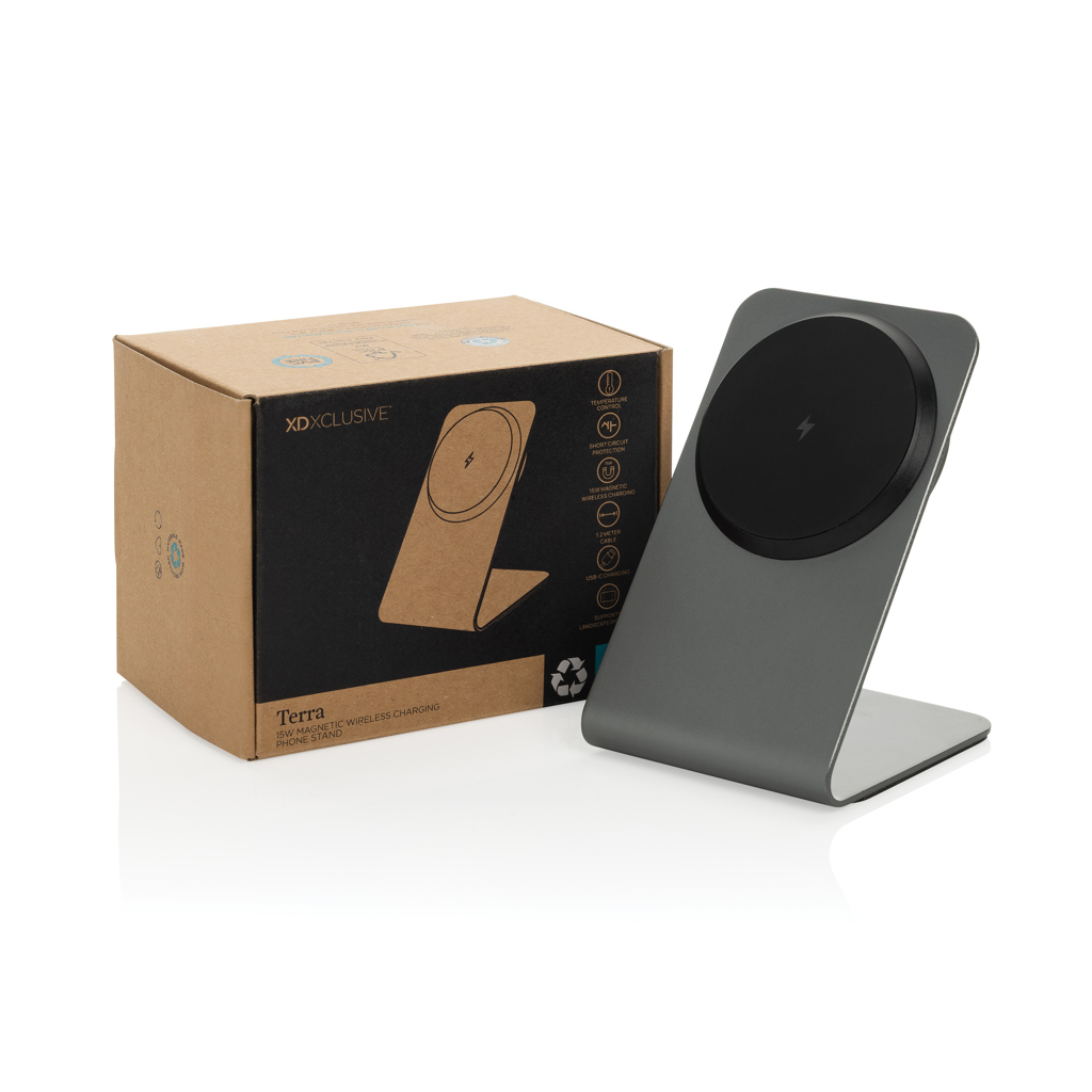 Terra Aluminium 15W Wireless-Charger magnetisch, recyceltes Aluminium, mit Logo bedruckbar Terra Aluminium 15W Wireless-Charger magnetisch, recyceltes Aluminium, mit Logo bedruckbar