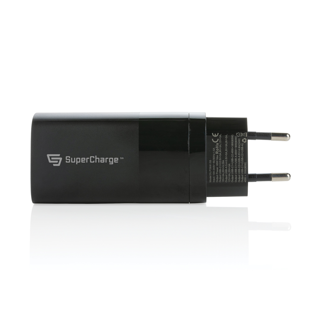 Philips GaN 65W PD 3-Port USB-C Wandladegerät Schwarz