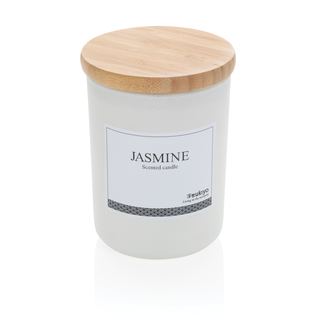 Ukiyo Deluxe Duftkerze mit Bambusdeckel, Jasmin im Glas