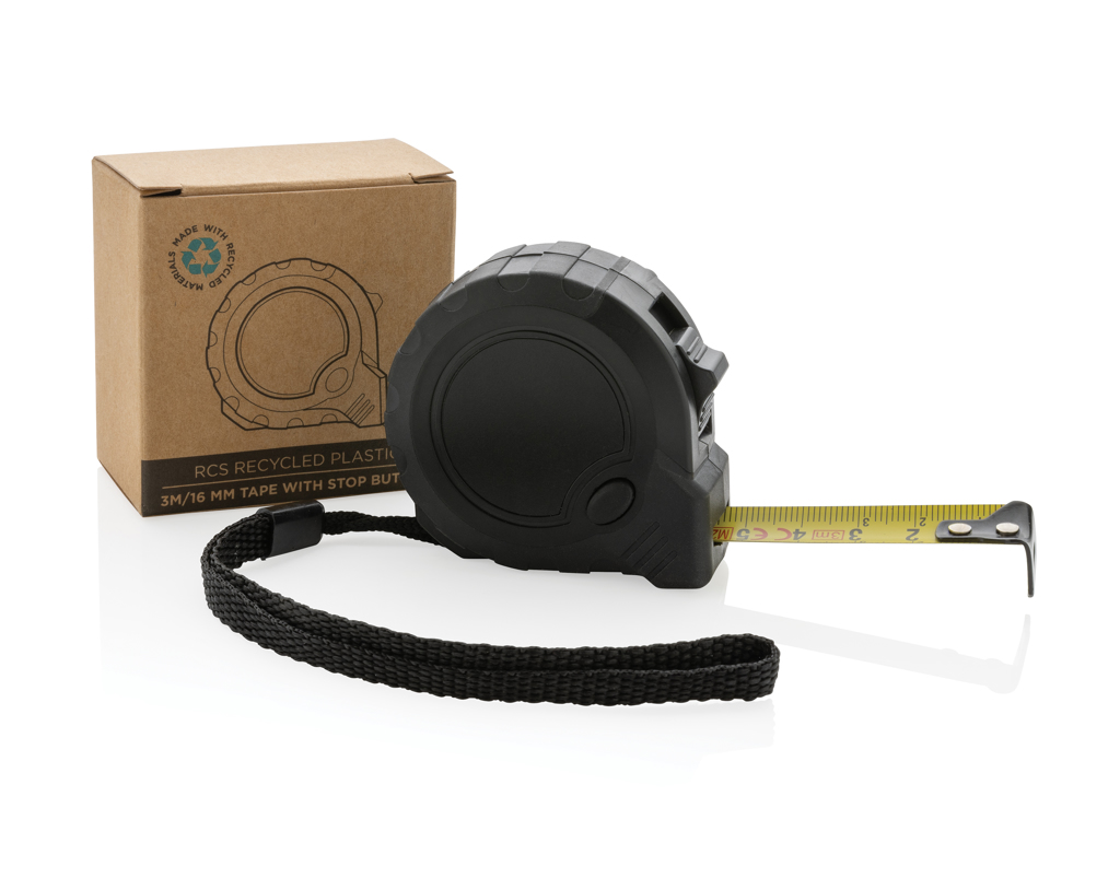 XD Collection Maßband 3m/16mm aus RCS-recyceltem ABS mit Stop-Taste, bedruckbar XD Collection Maßband 3m/16mm aus RCS-recyceltem ABS mit Stop-Taste, bedruckbar