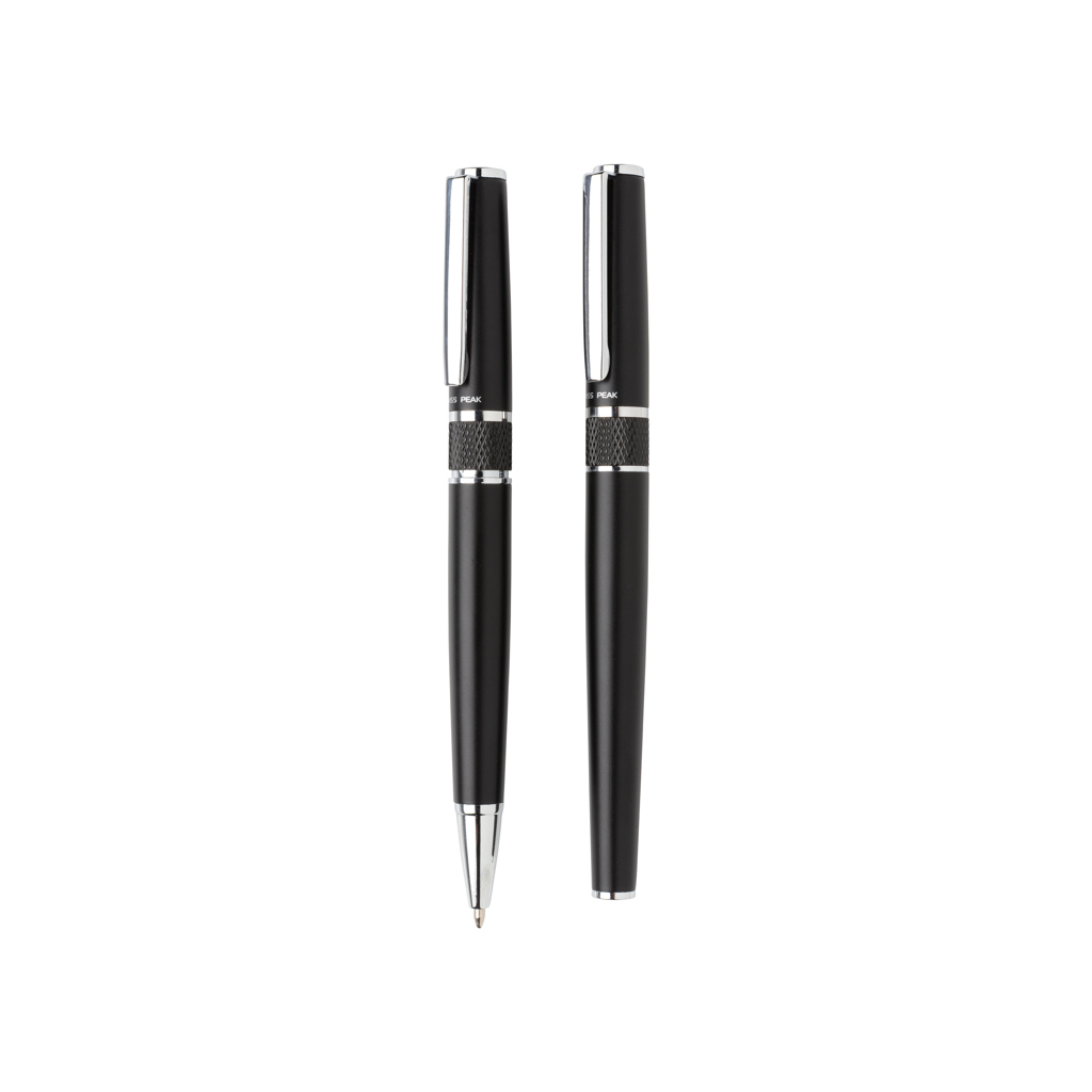 Stahl-Messing Stifteset Kugelschreiber & Tintenroller schwarz