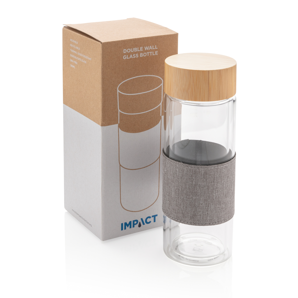 Borosilikatglasflasche Bambusdeckel doppelwandig transparent Borosilikatglasflasche Bambusdeckel doppelwandig transparent