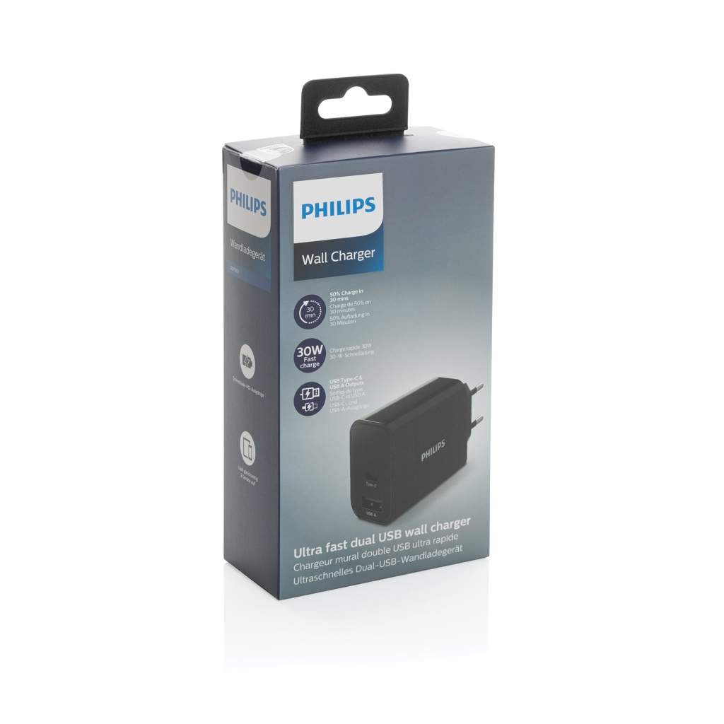 Philips 30W USB‑C PD + USB-A Schnellladegerät – schwarz